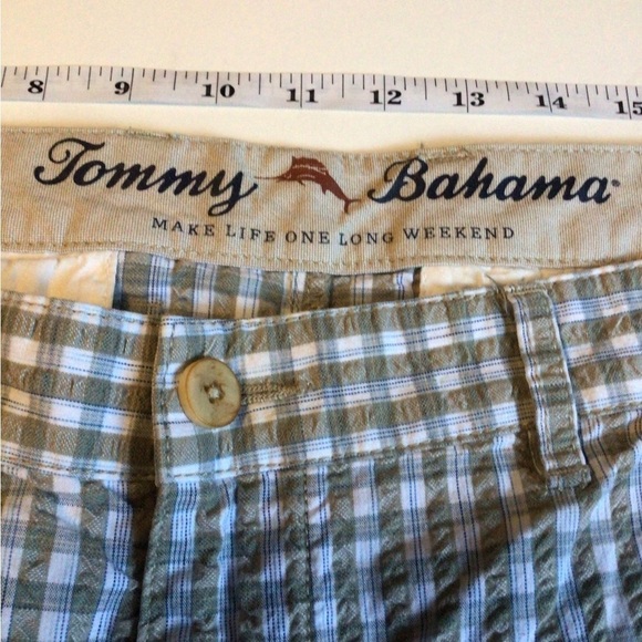 Tommy Bahama men’s 40 light army green plaid flat front casual cotton shorts - Picture 3 of 7